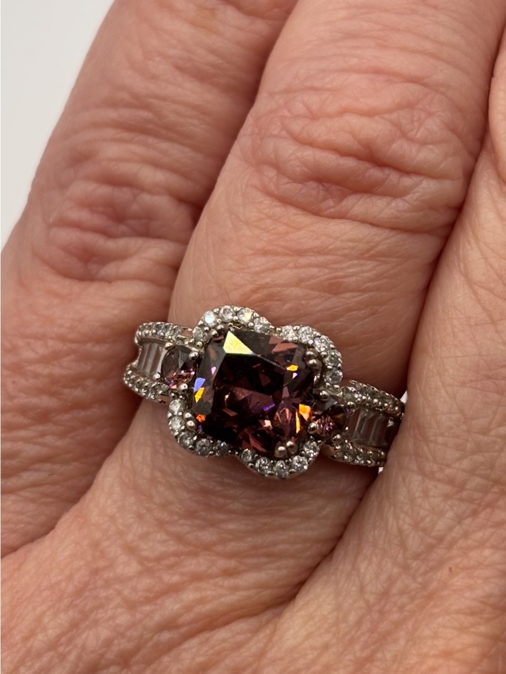 Sterling Silver Pink Tourmaline Halo Ring with Sparkling Accents